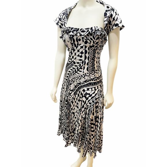 Nina Austin Silk Beaded Abstract Black and White Dress Large - Picture 7 of 16